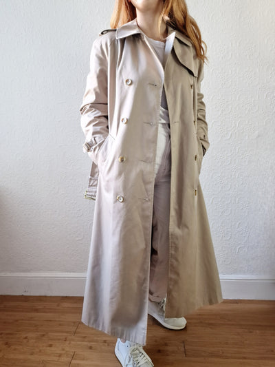 Vintage Light Beige Double Breasted Trench Coat with Belt - S