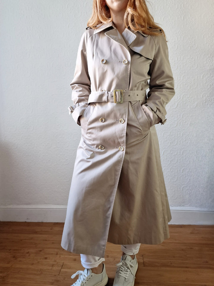 Vintage Light Beige Double Breasted Trench Coat with Belt - S