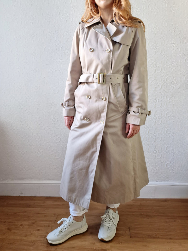 Vintage Light Beige Double Breasted Trench Coat with Belt - S