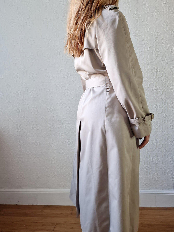 Vintage Light Beige Double Breasted Trench Coat with Belt - S