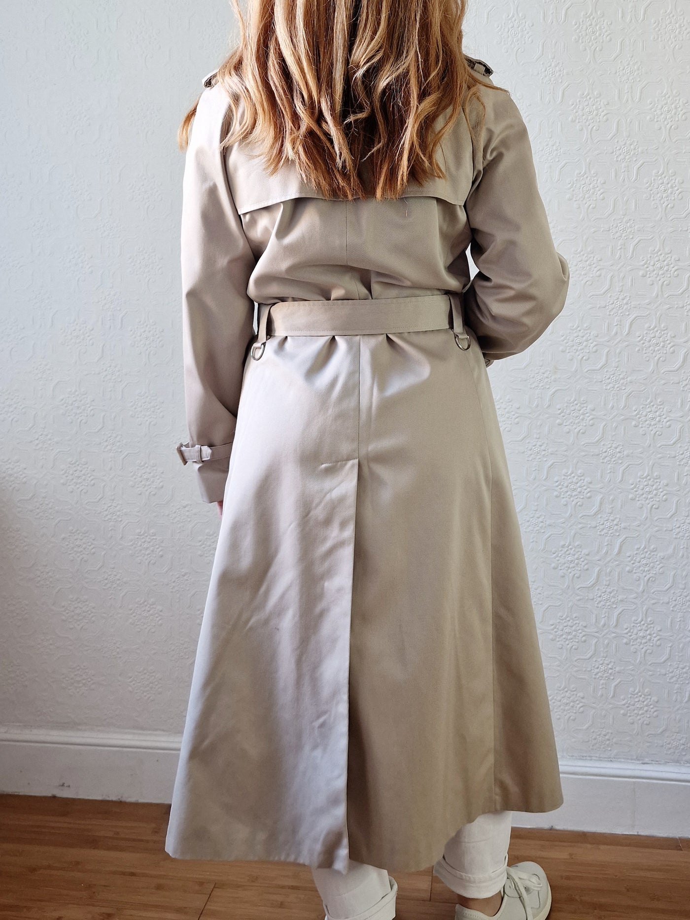 Vintage Light Beige Double Breasted Trench Coat with Belt - S