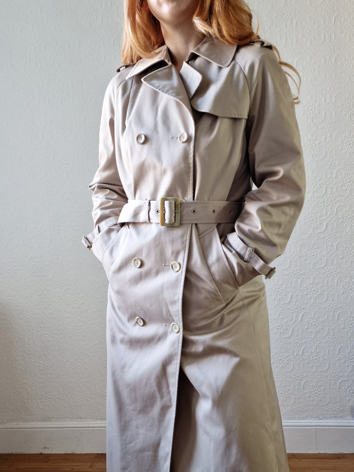 Vintage Light Beige Double Breasted Trench Coat with Belt - S