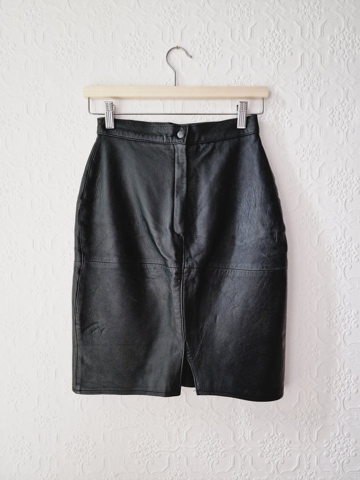 Vintage Black 100% Genuine Leather Skirt - XS