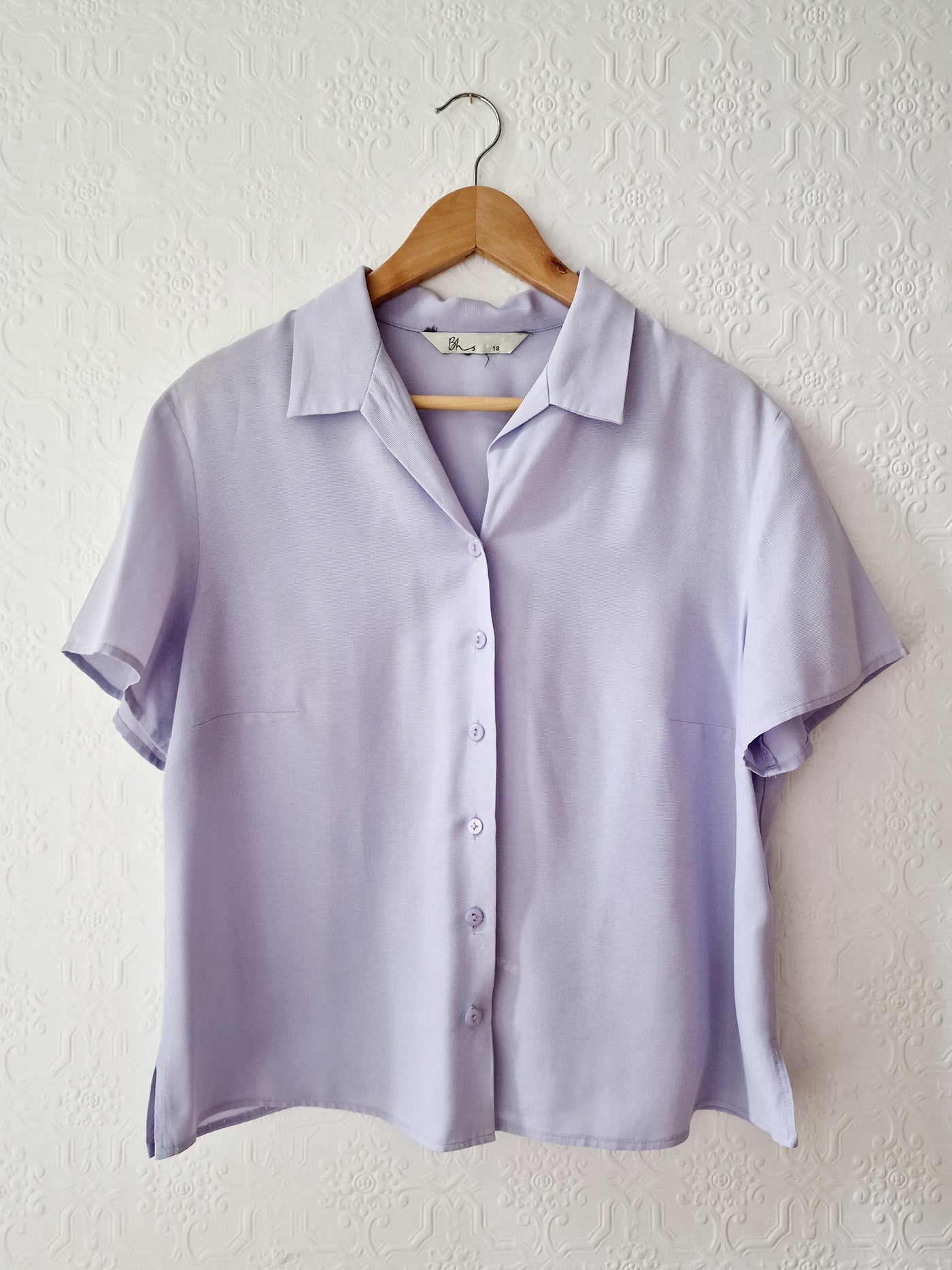 Vintage 90s Lilac Purple Button Down Half Sleeve Blouse - M/L