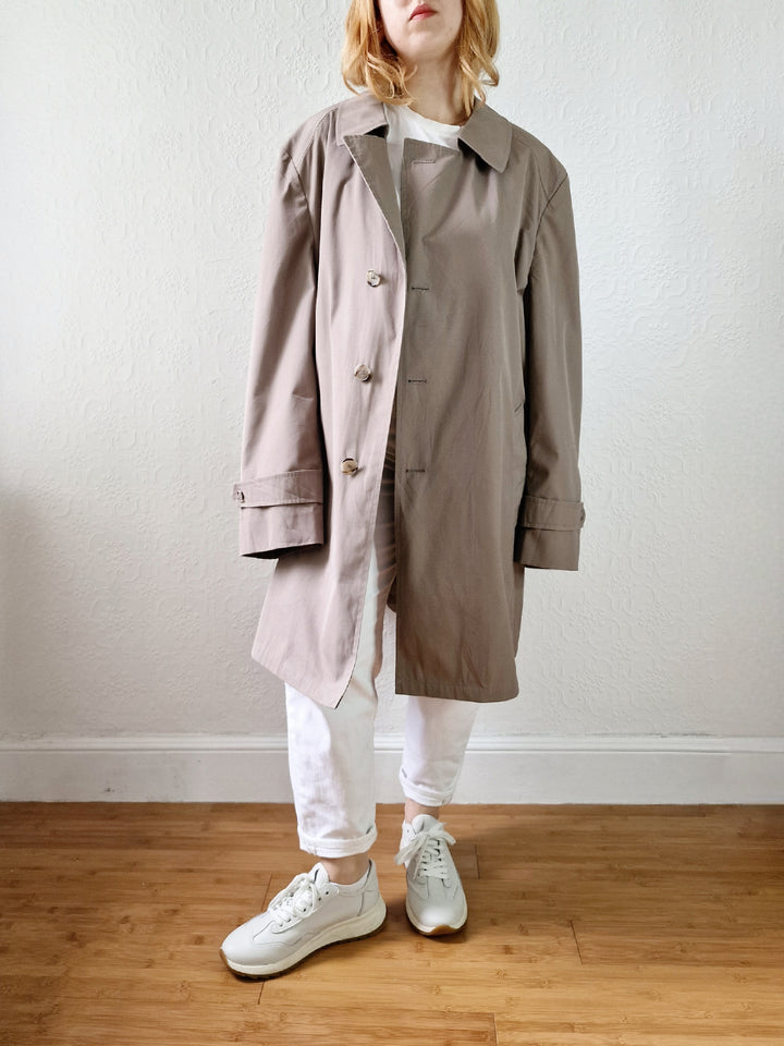 Vintage 90s Taupe Grey Single Breasted Trench - XL