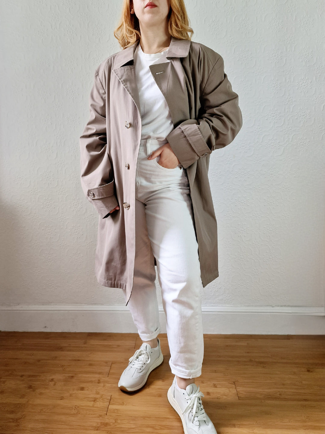 Vintage 90s Taupe Grey Single Breasted Trench - XL