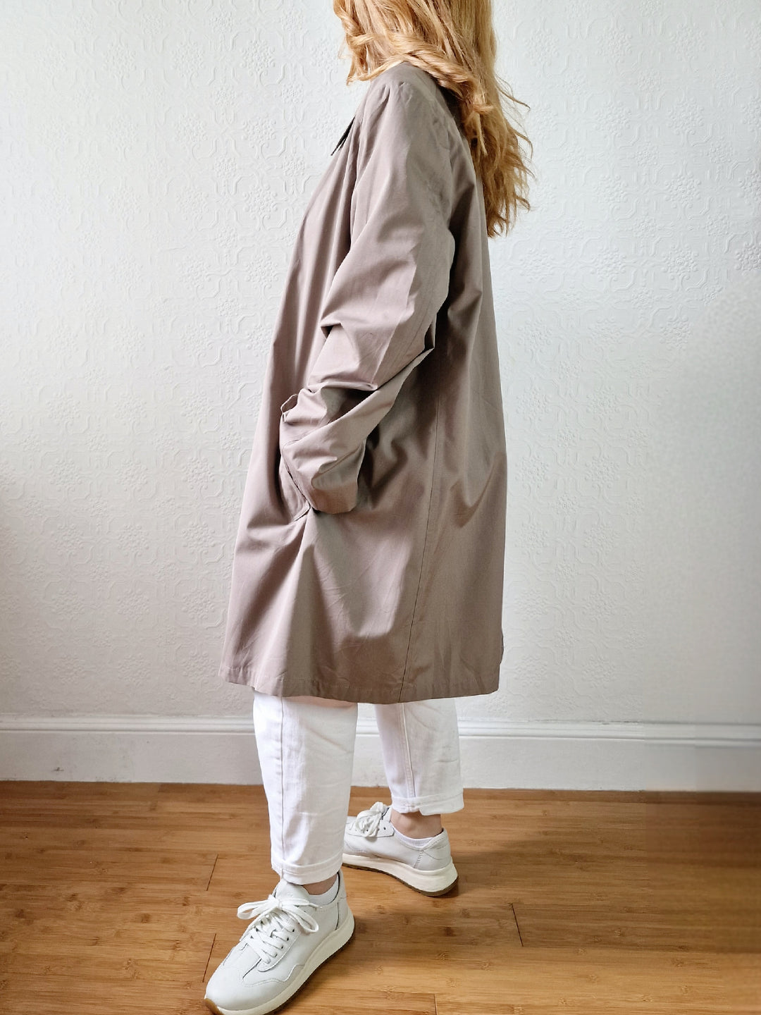 Vintage 90s Taupe Grey Single Breasted Trench - XL