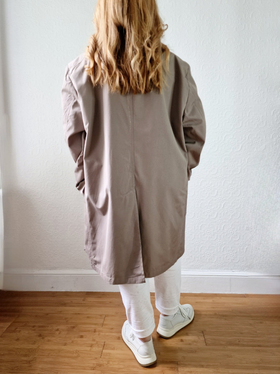 Vintage 90s Taupe Grey Single Breasted Trench - XL