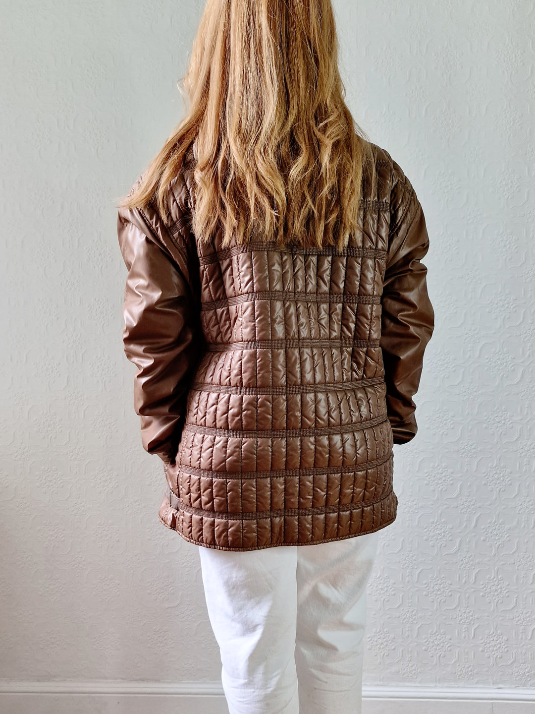 Vintage 80s Brown Lightweight Puffer Short Jacket with Optional Hood - M