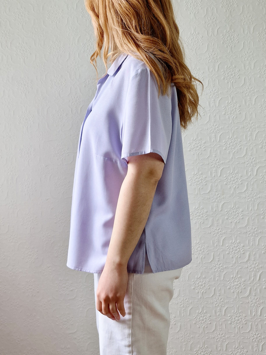 Vintage 90s Lilac Purple Button Down Half Sleeve Blouse - M/L