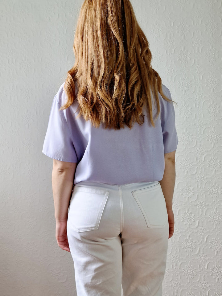 Vintage 90s Lilac Purple Button Down Half Sleeve Blouse - M/L