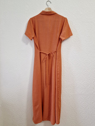 Vintage 90s Orange Gingham Short Sleeve Maxi Dress - S/M
