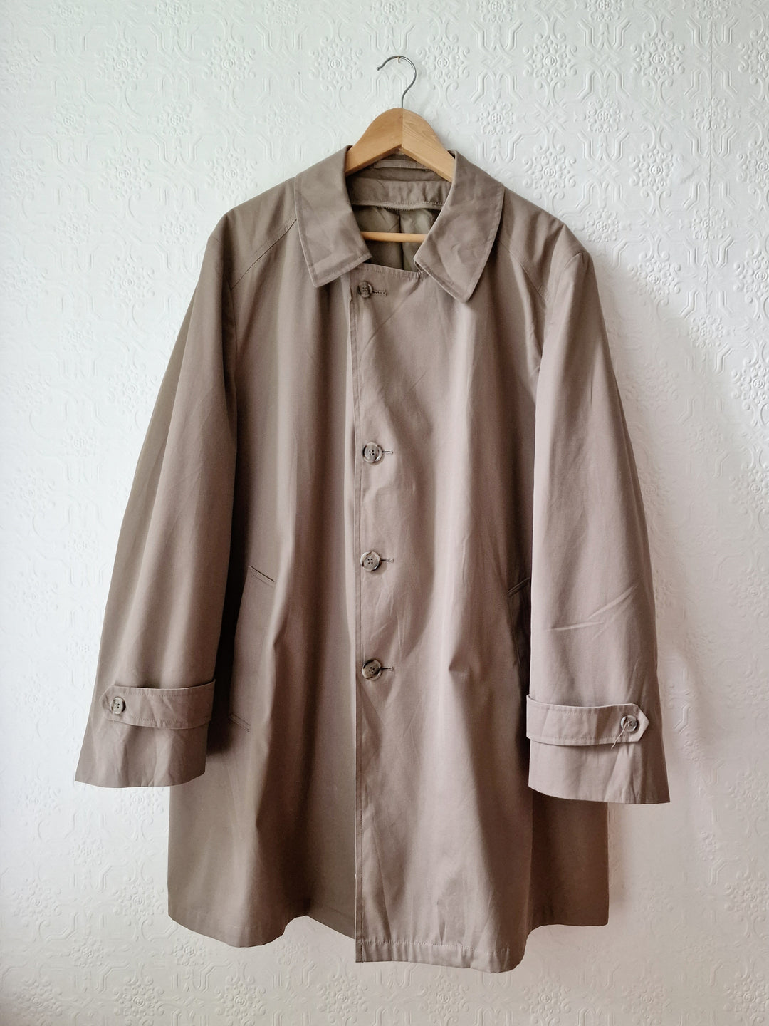 Vintage 90s Taupe Grey Single Breasted Trench - XL