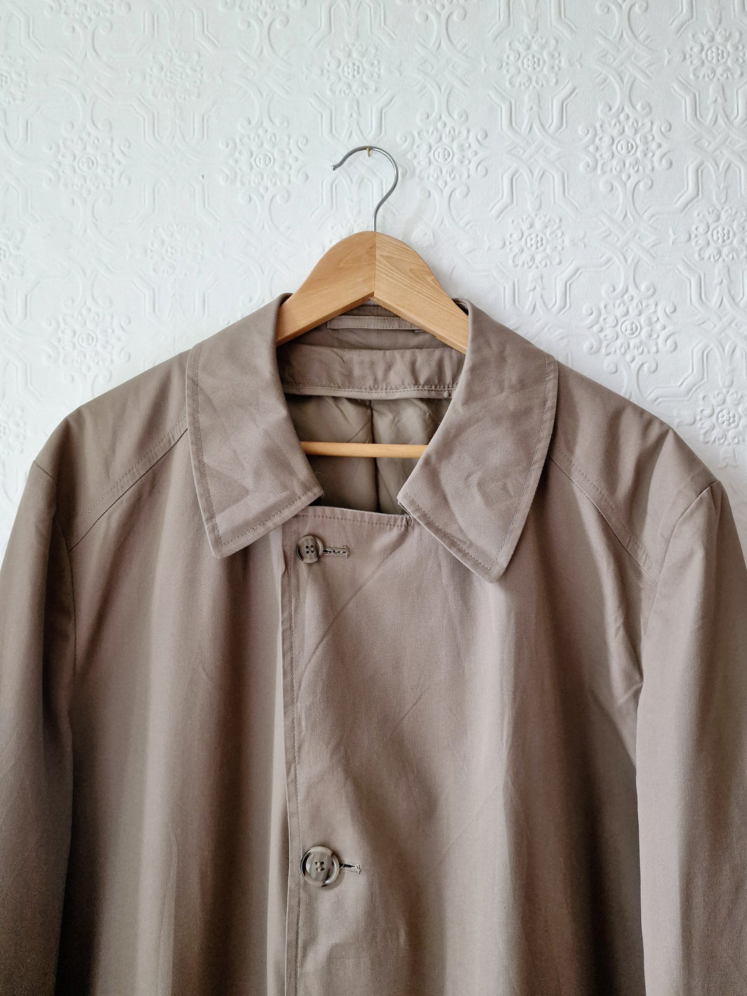 Vintage 90s Taupe Grey Single Breasted Trench - XL