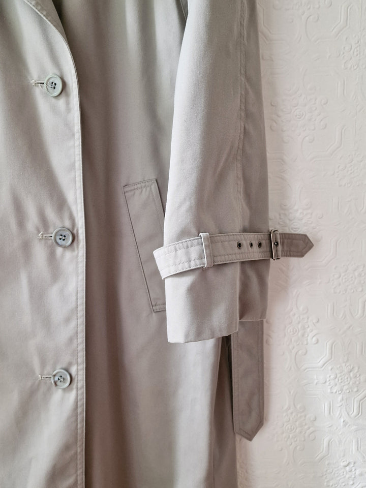 Vintage Light Grey Double Breasted Trench Coat with Belt - M