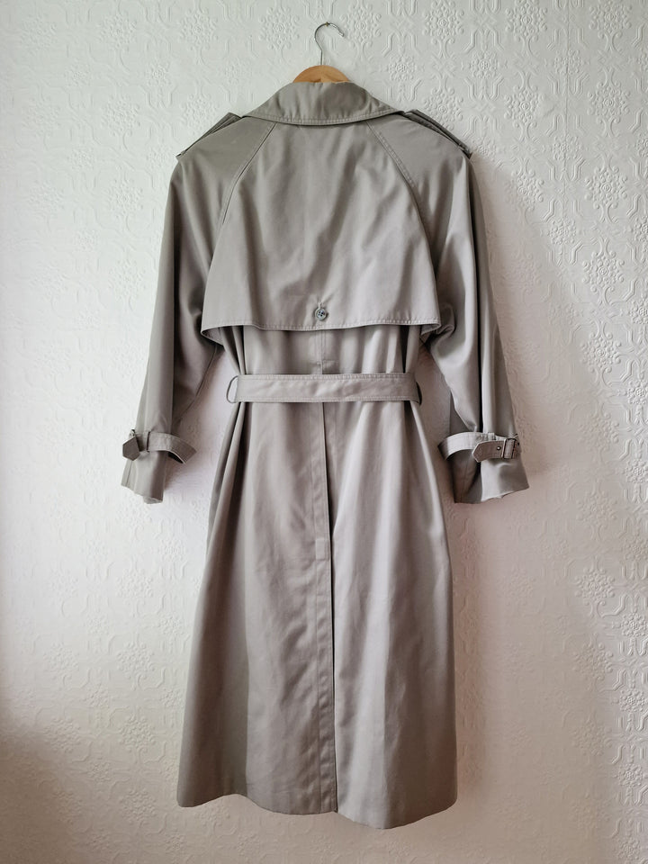 Vintage Light Grey Double Breasted Trench Coat with Belt - M