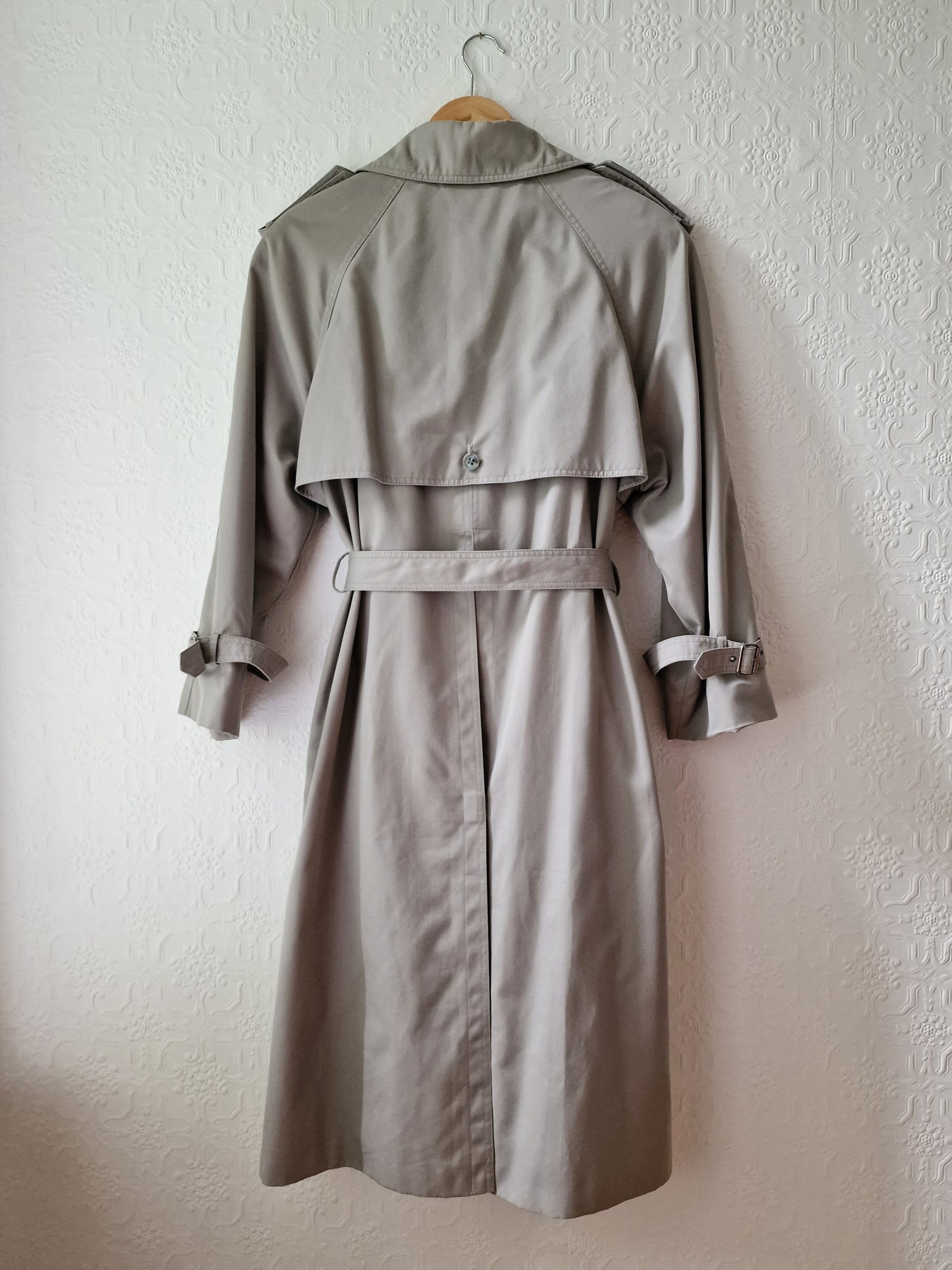 Vintage Light Grey Double Breasted Trench Coat with Belt - M