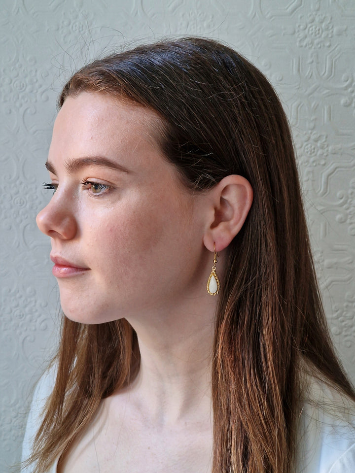 Vintage Gold Plated White Enamel Drop Earrings