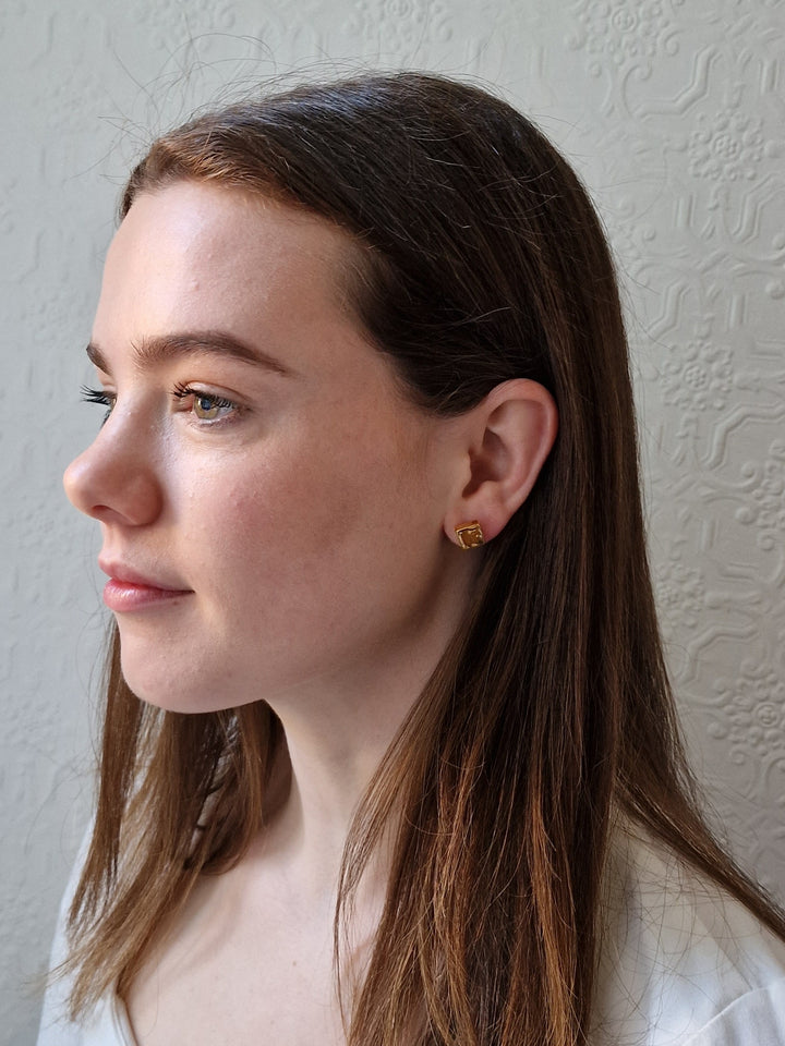 Vintage Gold Plated Chunky Square Stud Earrings