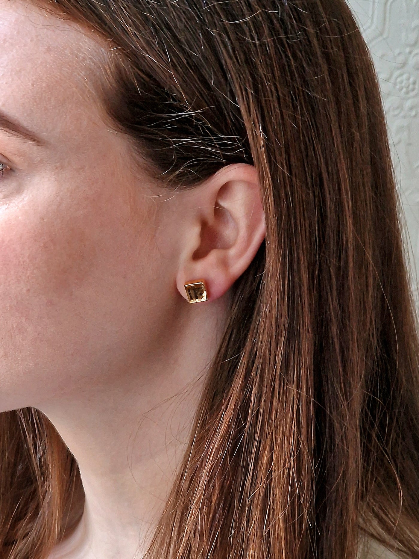 Vintage Gold Plated Chunky Square Stud Earrings