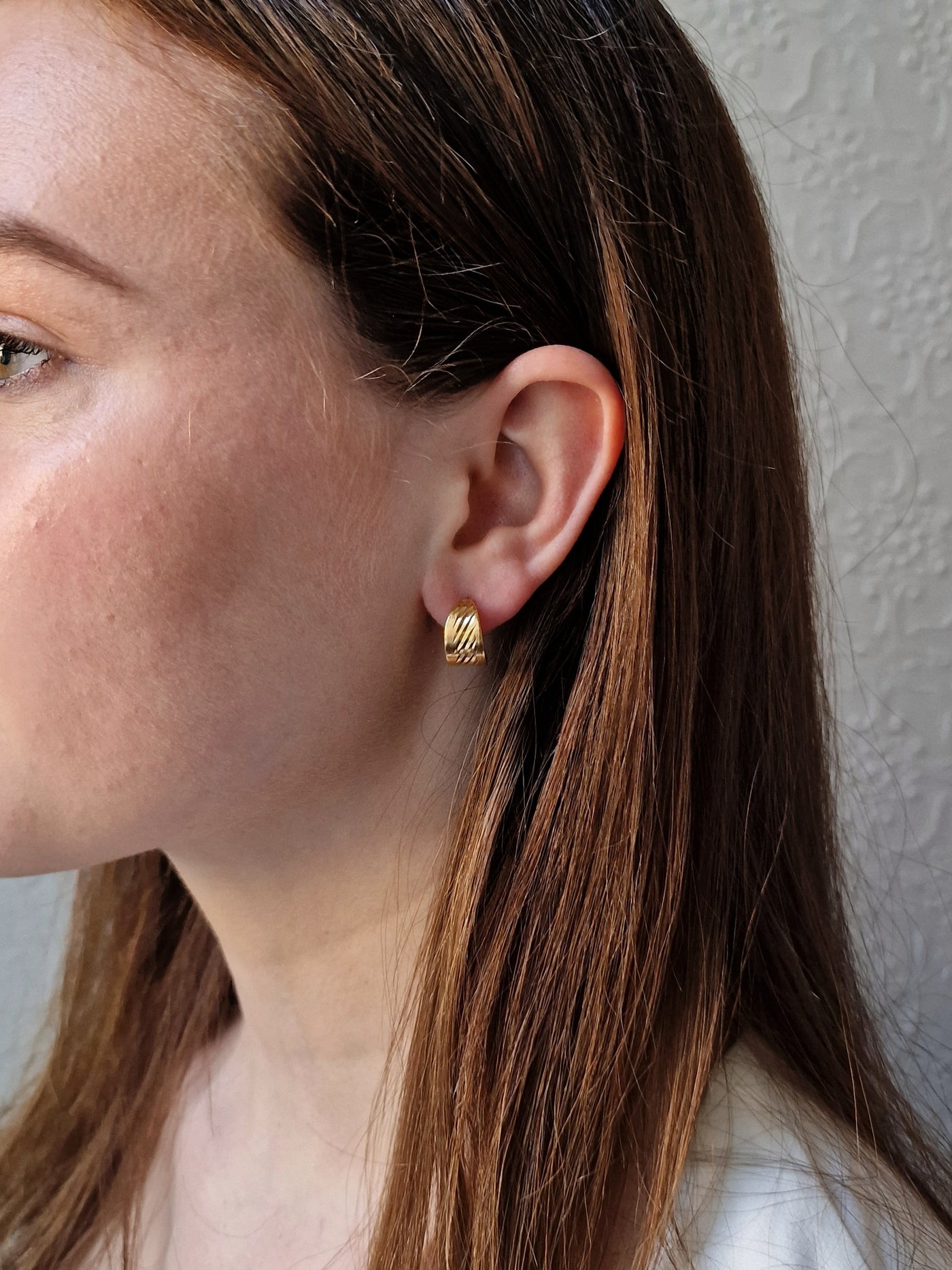 Vintage Gold Plated Textured Small Hoop Earrings