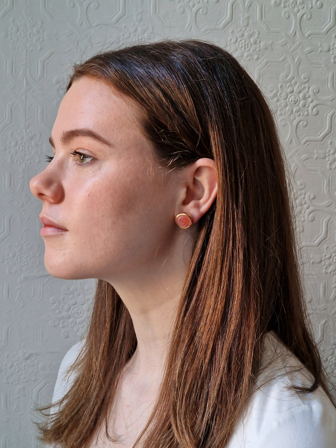 Vintage Gold Plated Pink Enamel Round Stud Earrings