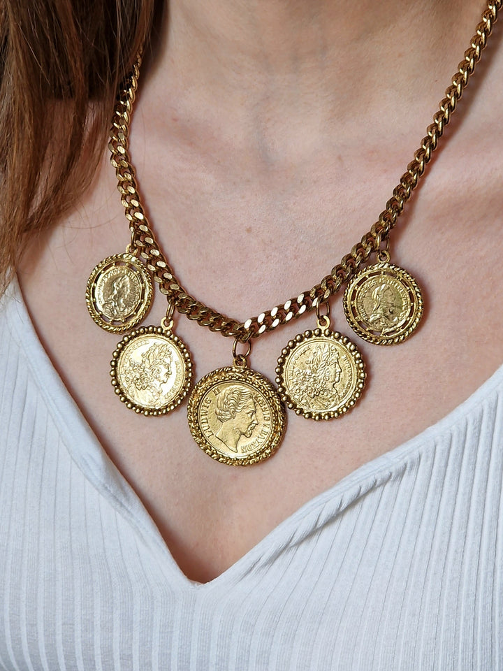 Vintage Gold Plated Chunky Chain Coin Necklace