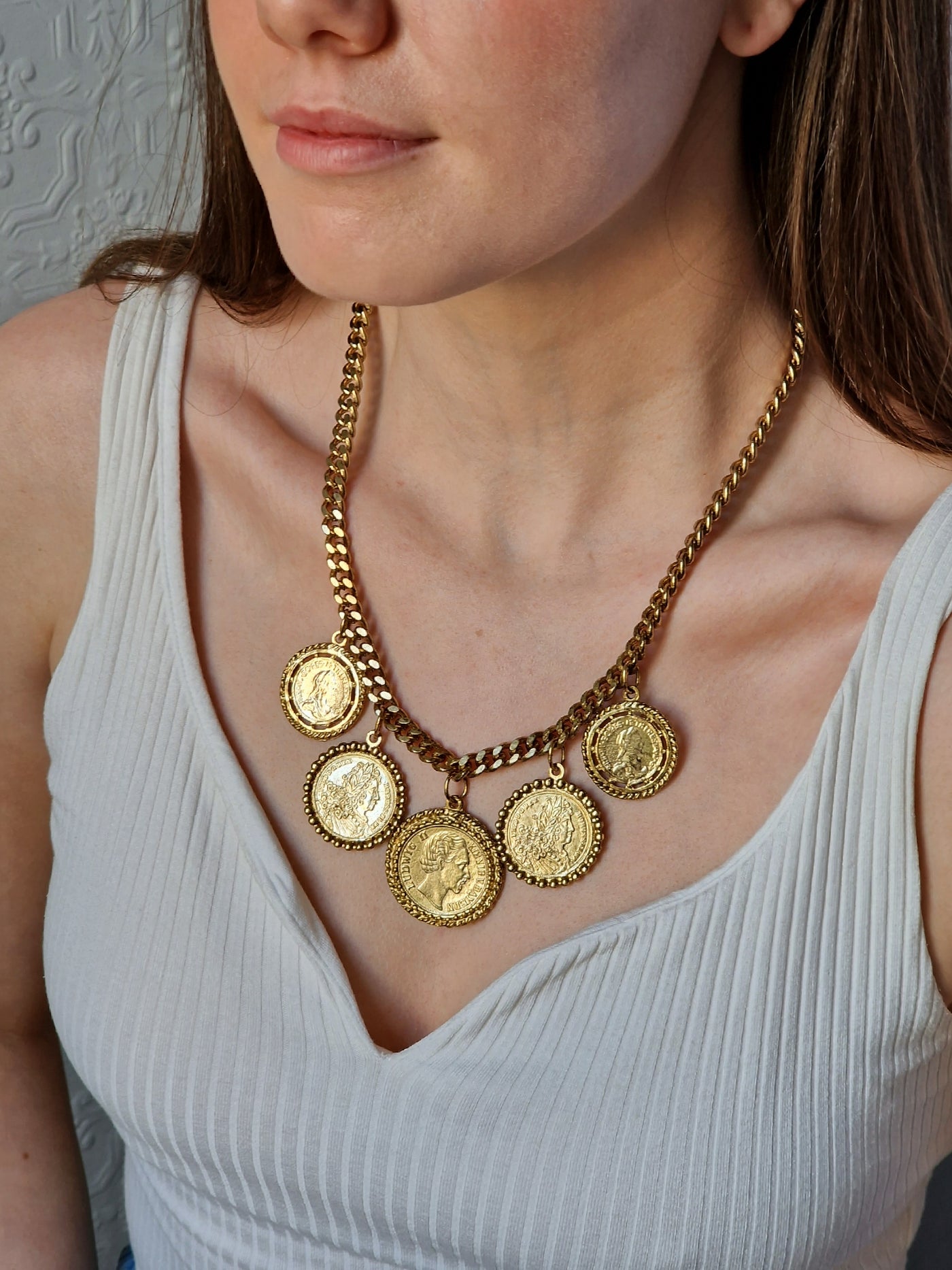 Vintage Gold Plated Chunky Chain Coin Necklace