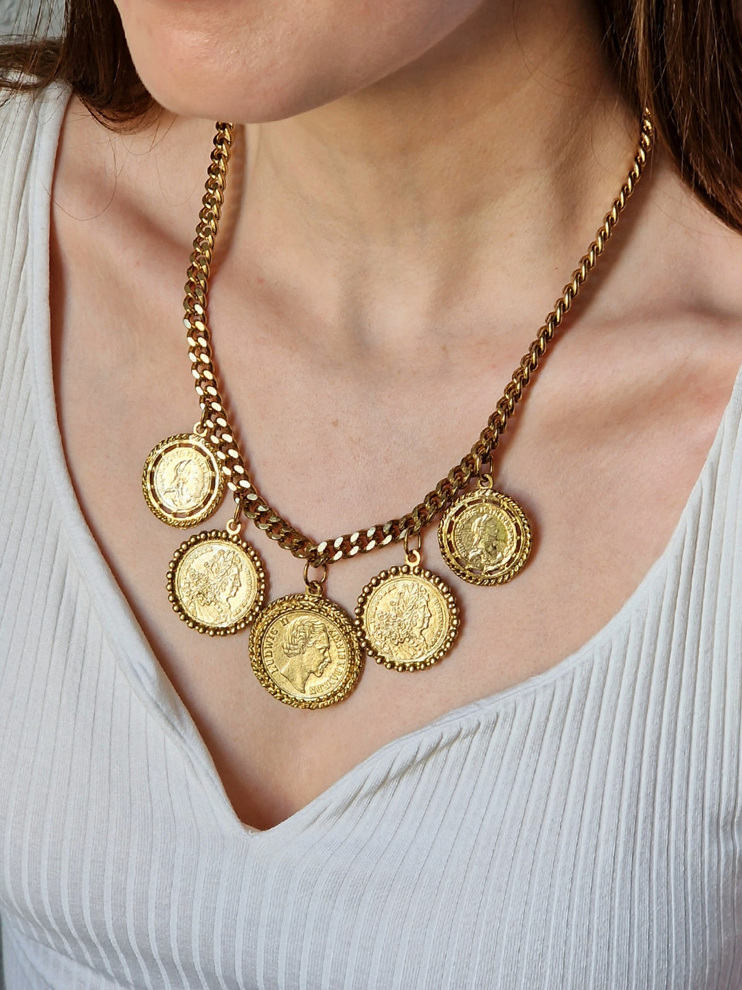 Vintage Gold Plated Chunky Chain Coin Necklace