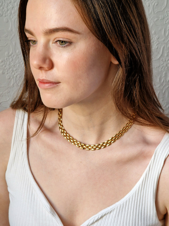 Vintage 80s Gold Plated Panther Chain Necklace