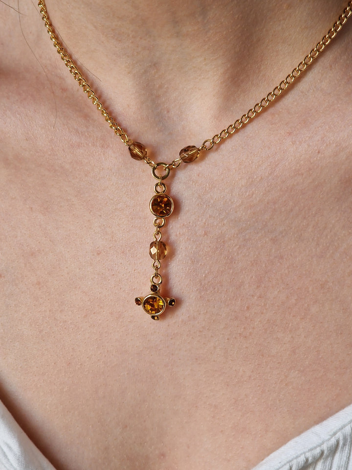 Vintage Gold Plated Chain Necklace with Copper Crystals