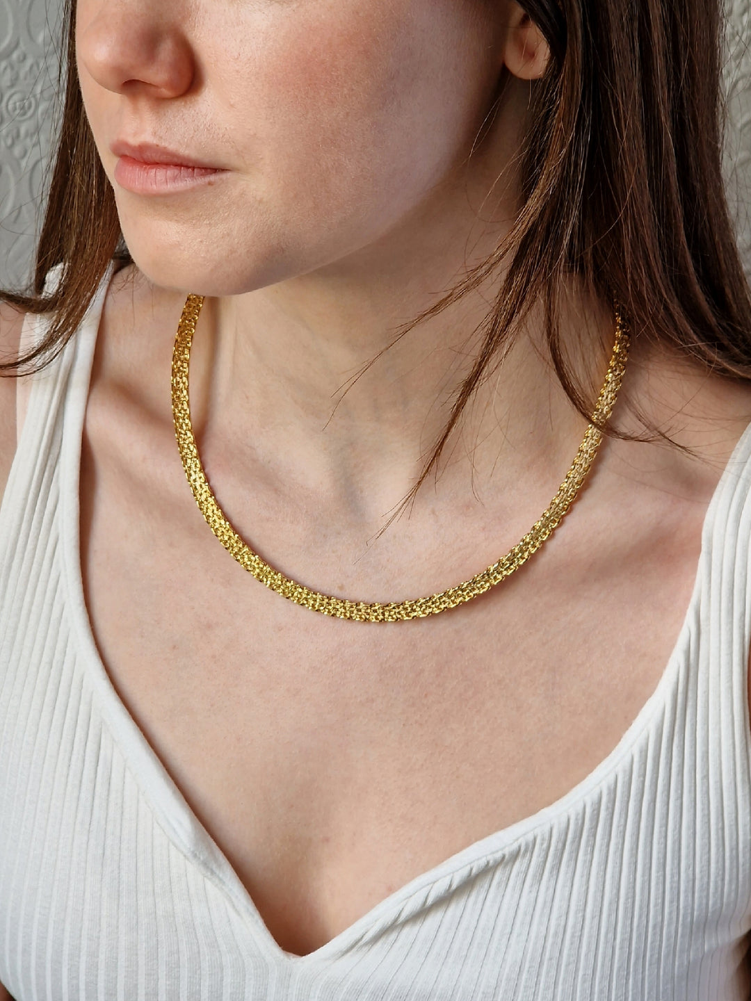 Vintage Gold Plated Thin Mesh Chain Necklace