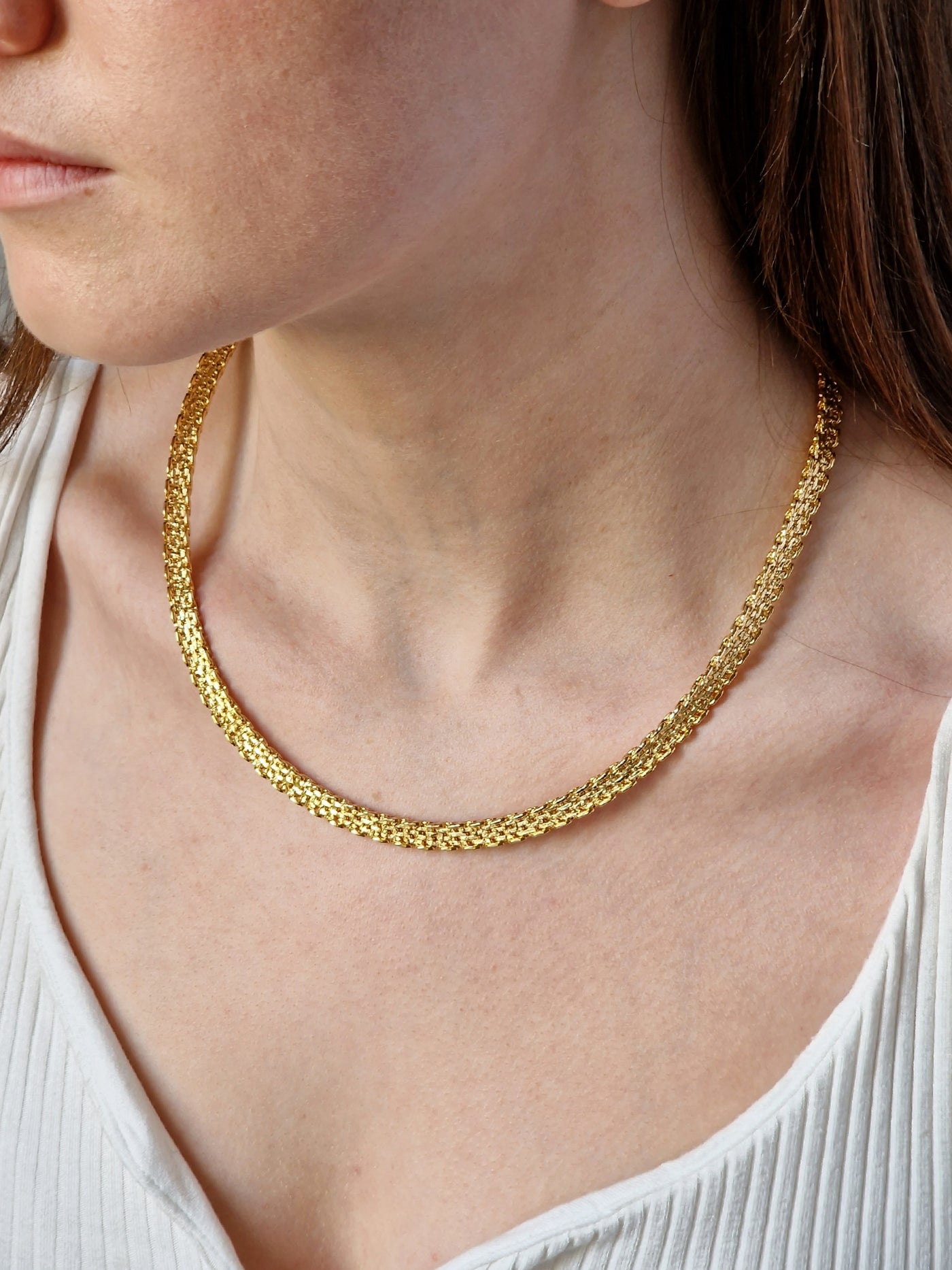 Vintage Gold Plated Thin Mesh Chain Necklace