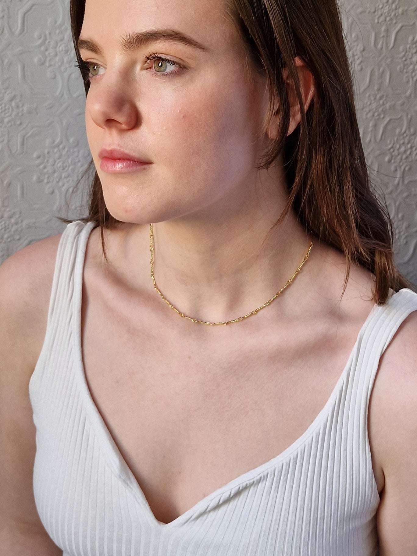 Vintage Gold Plated Twist Bar Link Chain Necklace