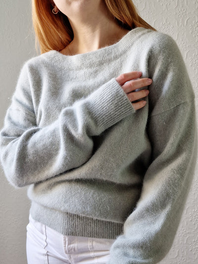 Vintage Muted Green Angora Jumper with Boat Neck - L