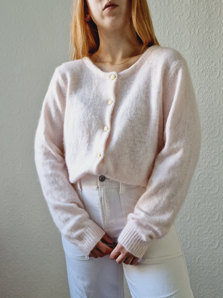 Pink Angora Cropped Cardigan Crop Top Cardigan Set Shein SHEIN