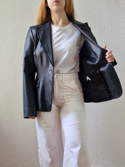 Vintage 90s Black 100% Genuine Leather Blazer Style Jacket - S