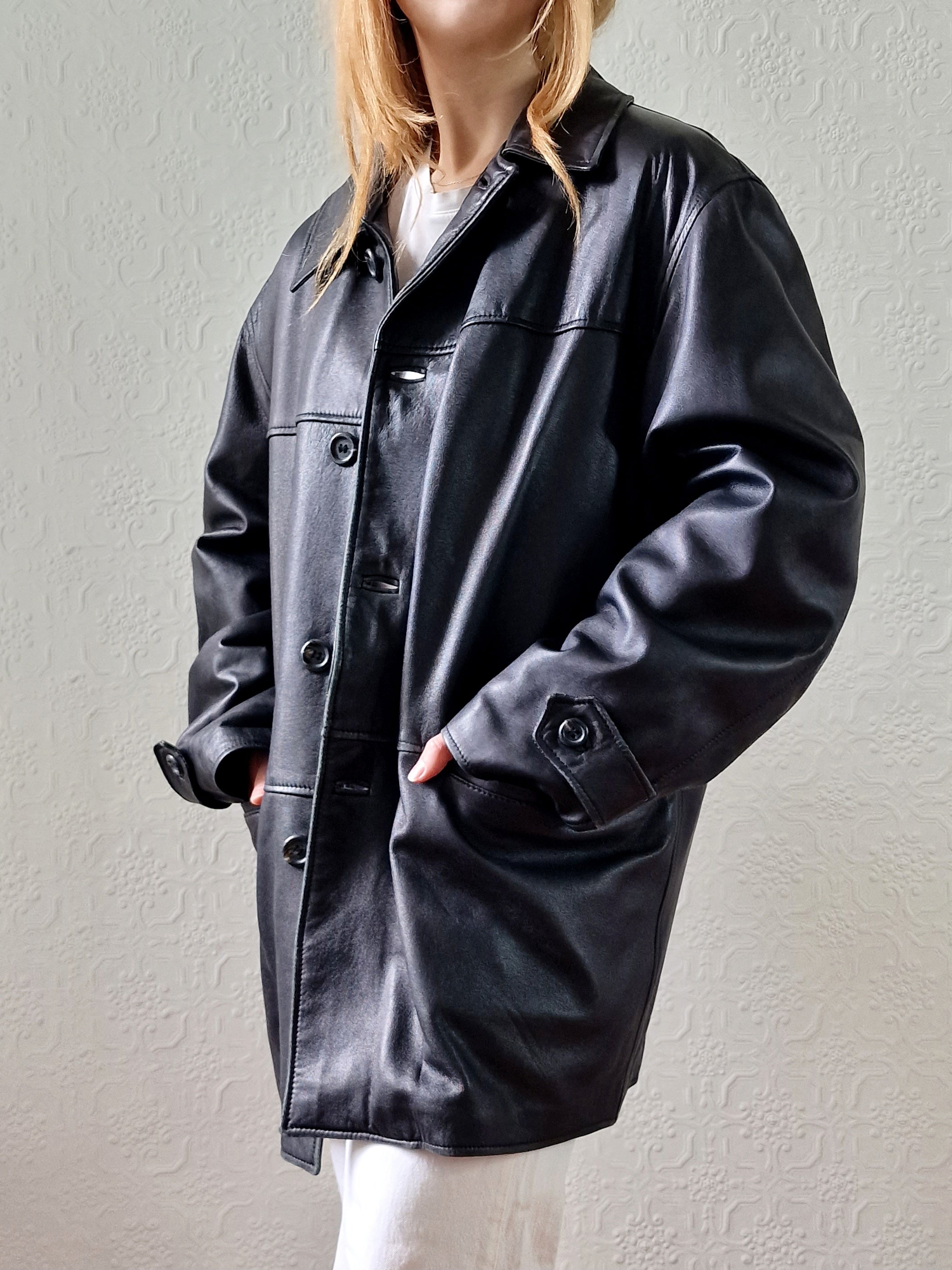 Vintage Leather Coat with belt shops and removable liner