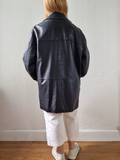 Vintage Black 100% Genuine Leather Jacket with Removable Lining - L