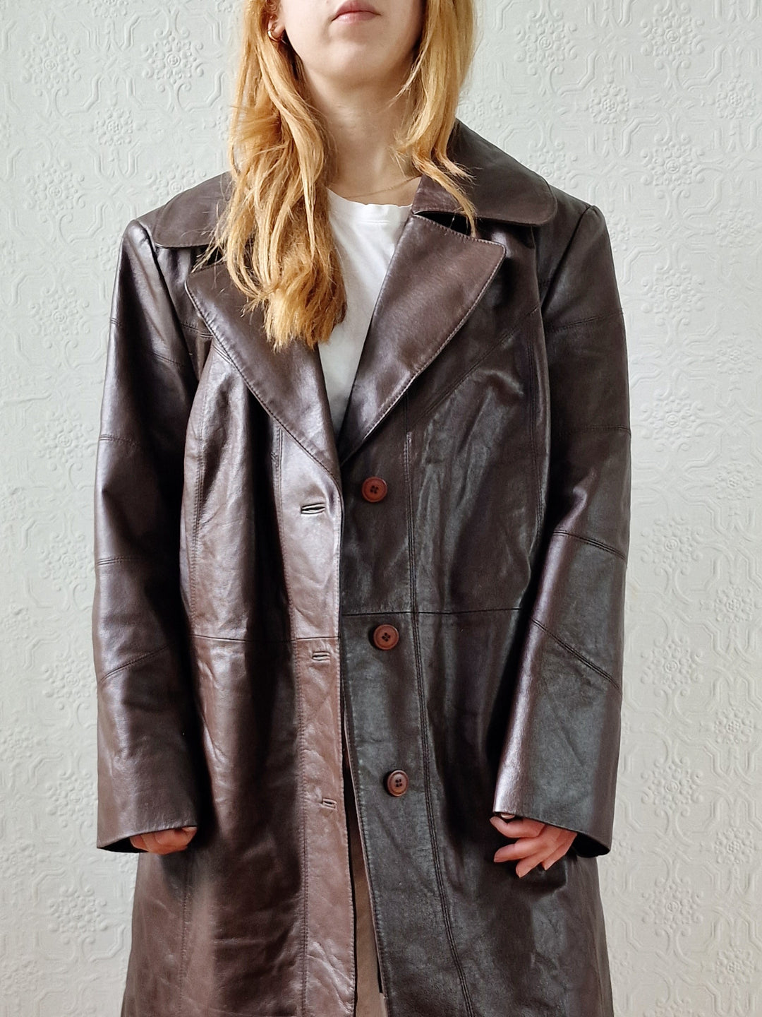 Vintage Dark Brown 100% Genuine Leather Mid Length Jacket - XL