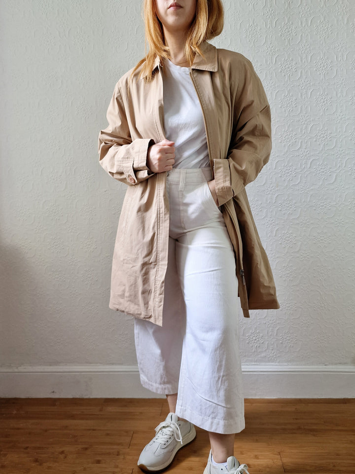 Vintage Beige Single Breasted Mid Length Trench Coat - M/L