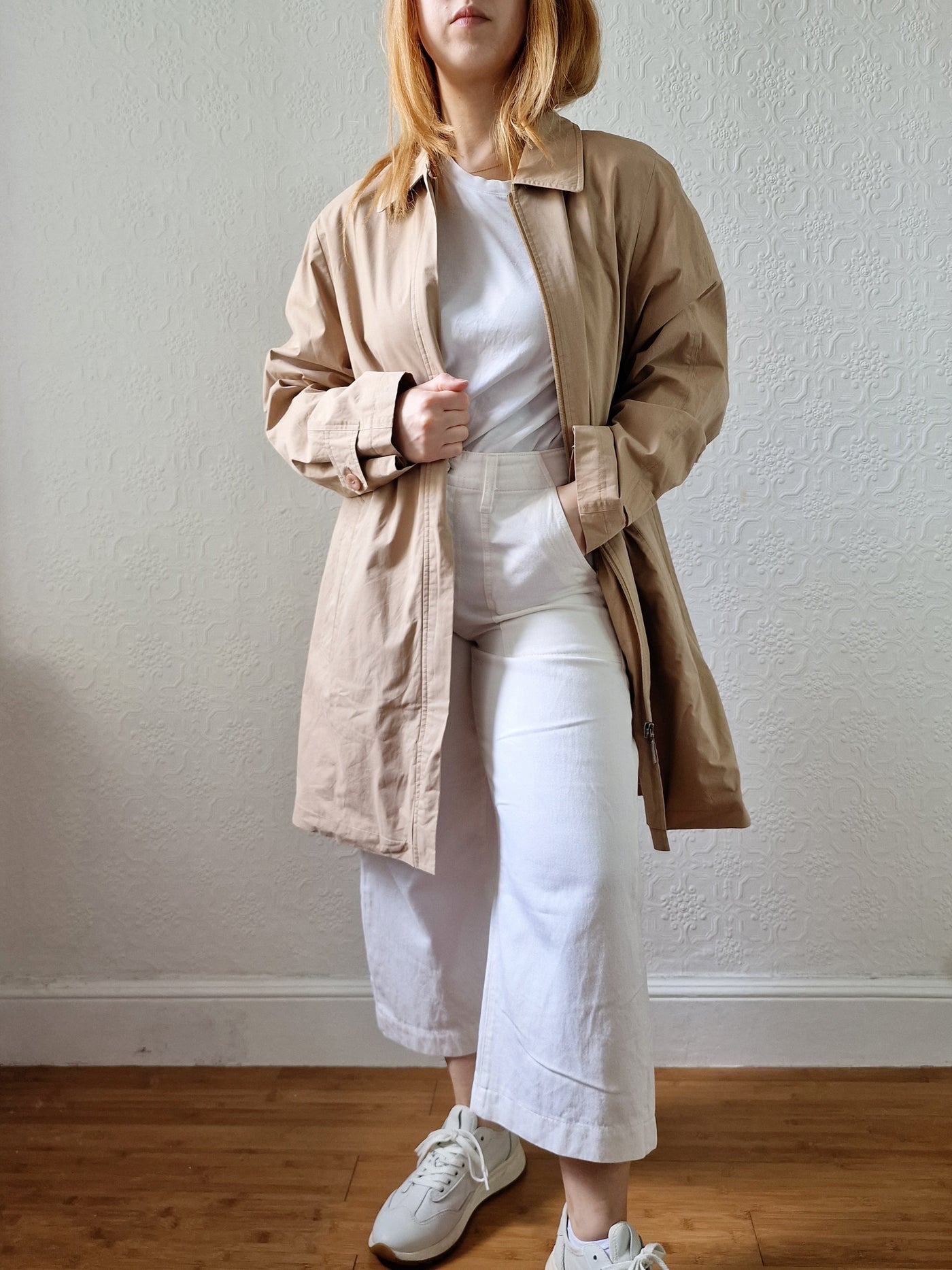 Vintage Beige Single Breasted Mid Length Trench Coat - M/L