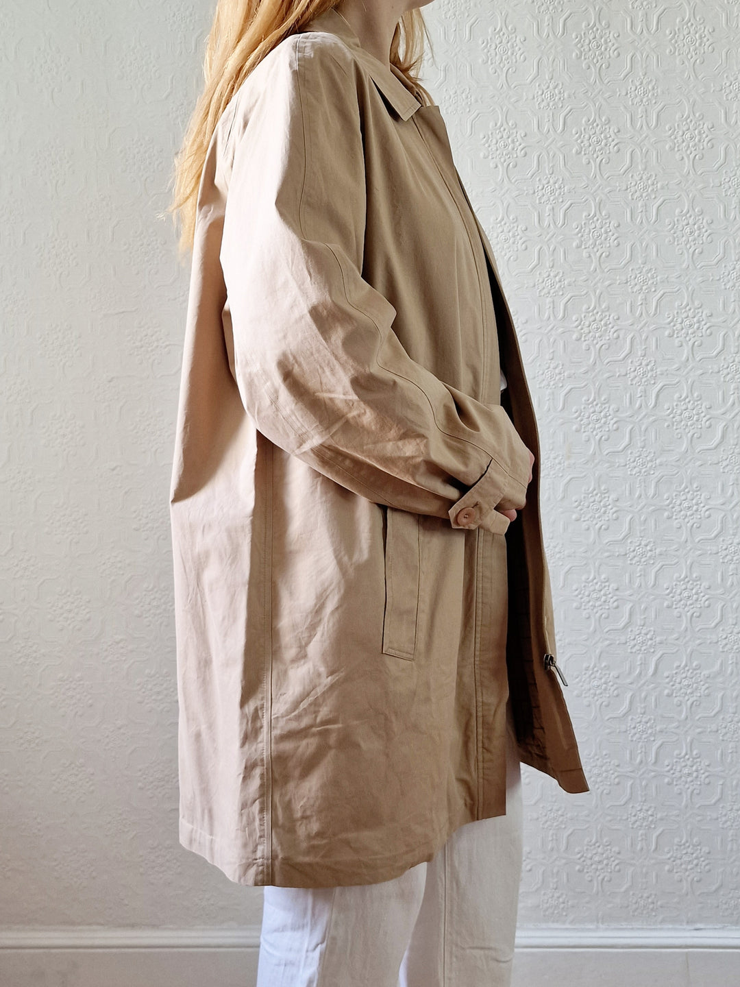 Vintage Beige Single Breasted Mid Length Trench Coat - M/L