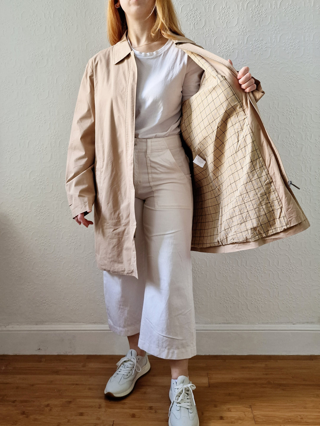 Vintage Beige Single Breasted Mid Length Trench Coat - M/L