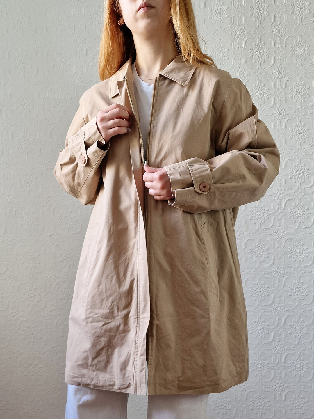 Vintage Beige Single Breasted Mid Length Trench Coat - M/L