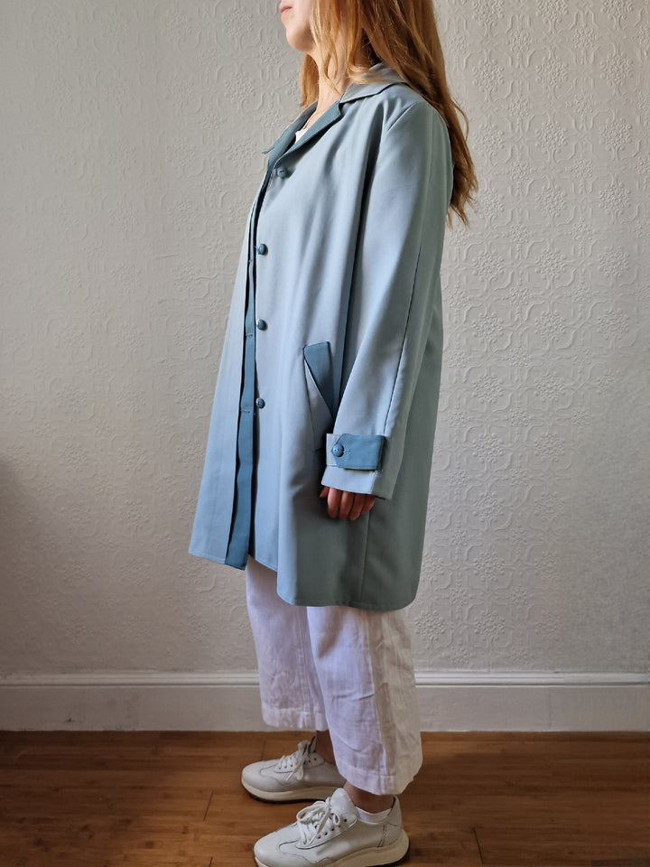 Vintage Light Blue Single Breasted Mid Length Trench Coat - M