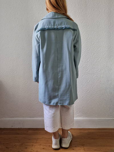 Vintage Light Blue Single Breasted Mid Length Trench Coat - M