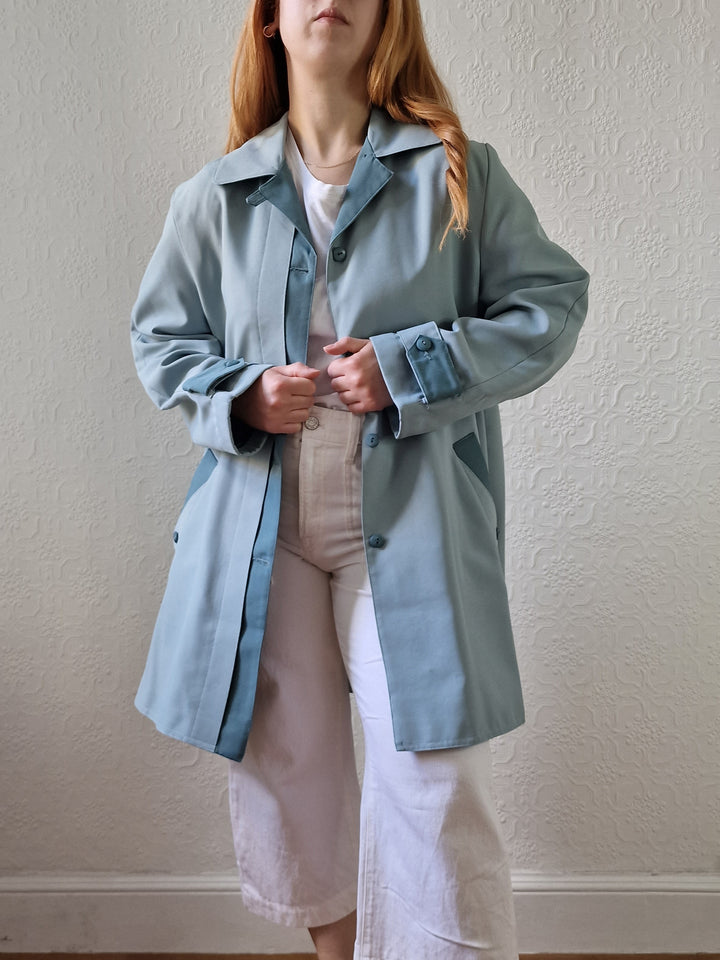 Vintage Light Blue Single Breasted Mid Length Trench Coat - M