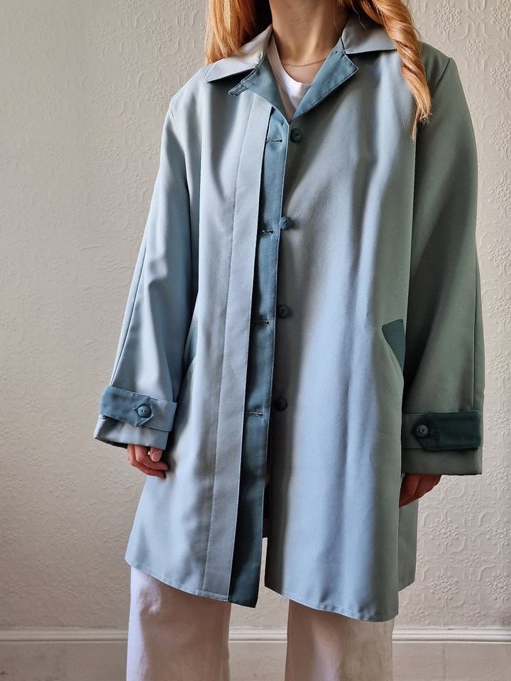 Vintage Light Blue Single Breasted Mid Length Trench Coat - M