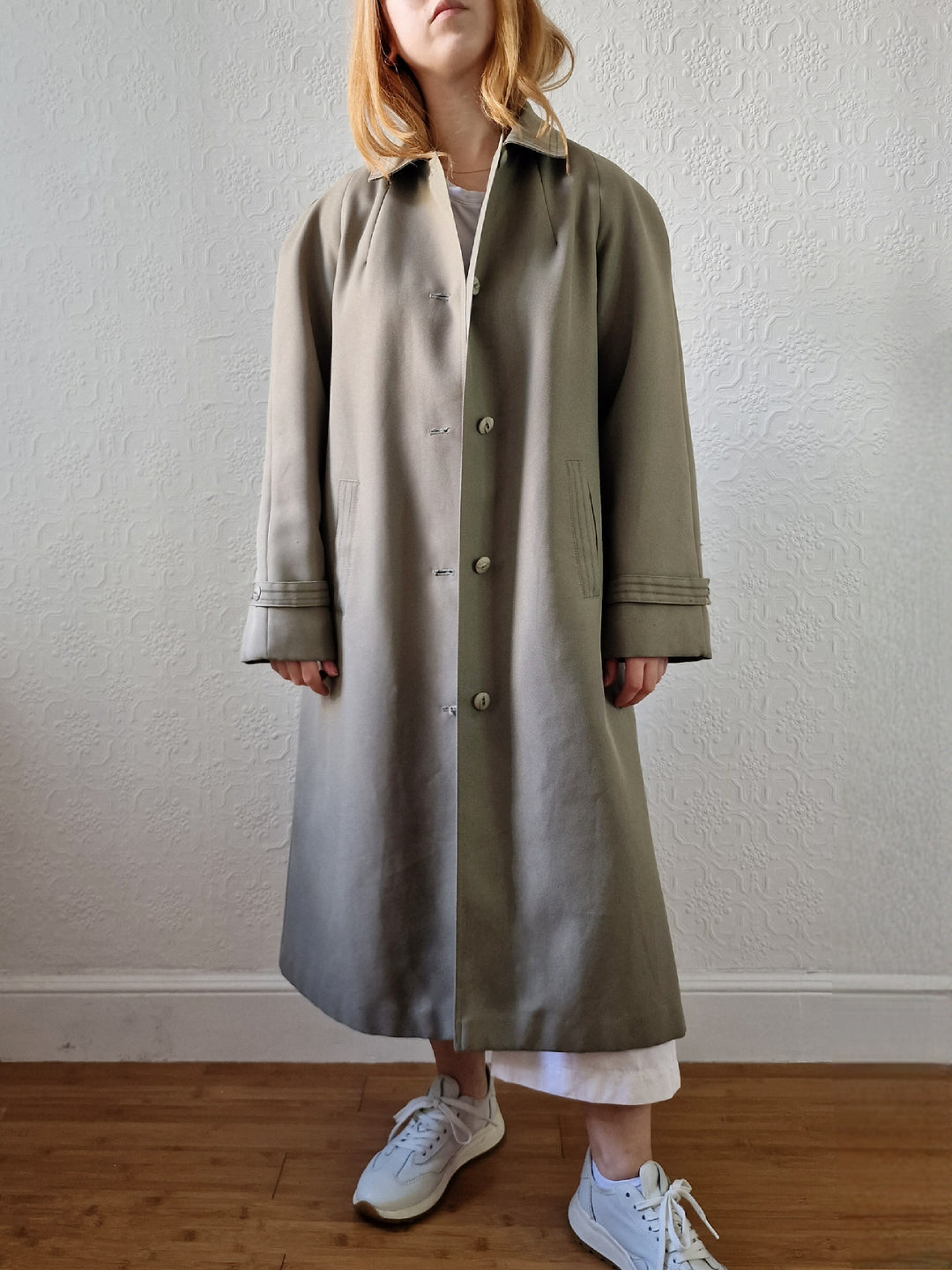 Vintage Khaki Green Single Breasted Trench Coat by Dannimac - S/M